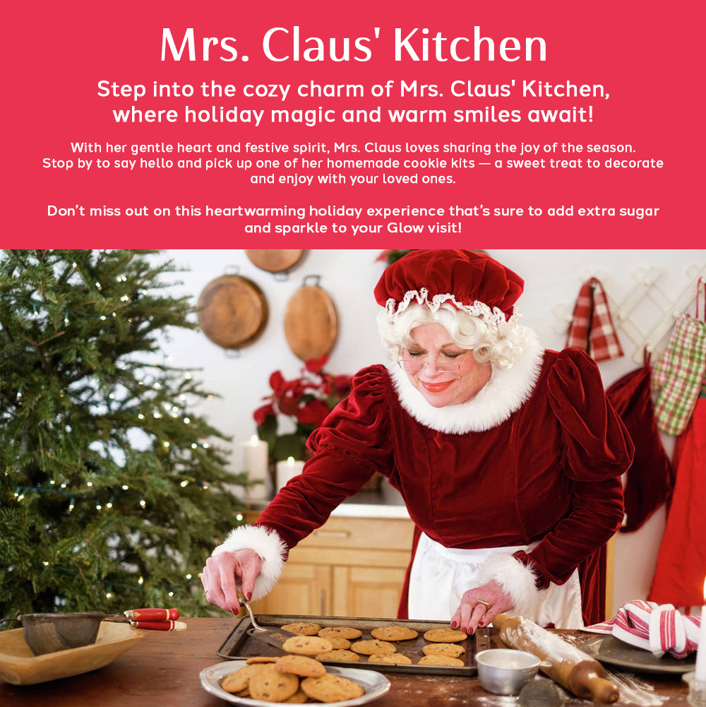 Mrs-Clause cookie kits to purchase at Glow graphic