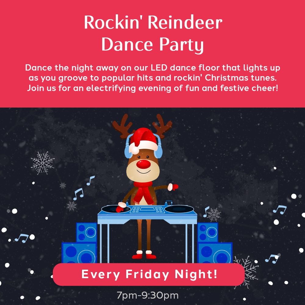 rockin' reindeer dance party at Glow graphic