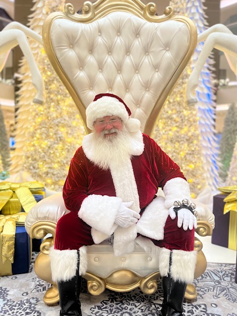 santa sitting surrounded by Edmonton light festival